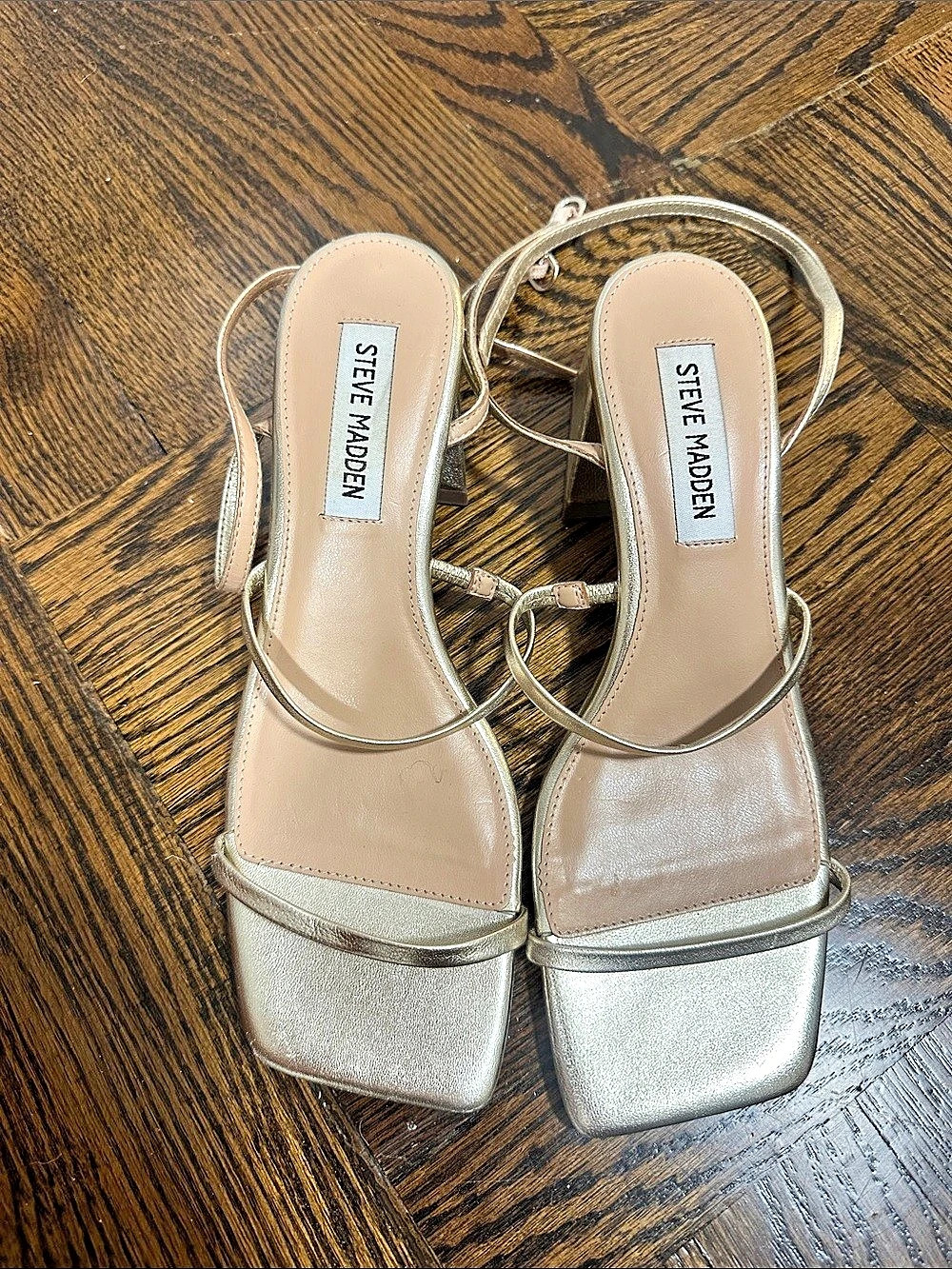 Steve Madden Ashlynn Metallic Strappy Heels in Silver